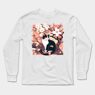 Kawaii Cats under Cherry Blossom Trees Cute Japanese Sakura Long Sleeve T-Shirt